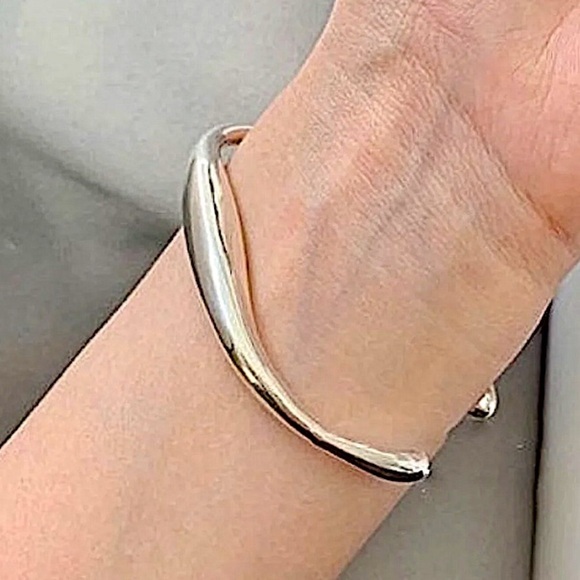 Sterling Silver Irregular Bangle Cuff Bracelet Geometric - Picture 9 of 15